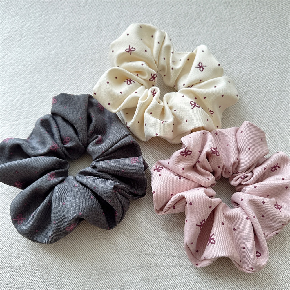 Women's Autumn Bubble Braid Hair Tie Beige Cloth Polka Dot Bow