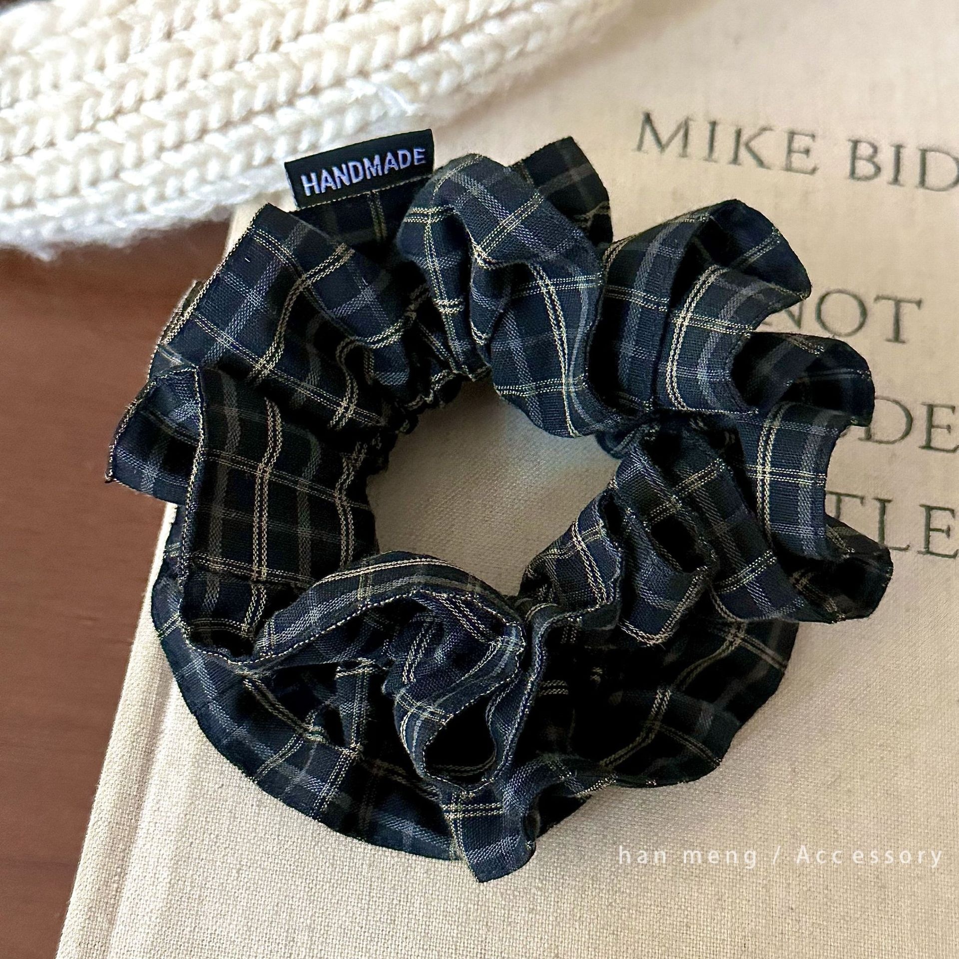 Women's Autumn Fabric Low Bun Ponytail Hair Tie British Plaid