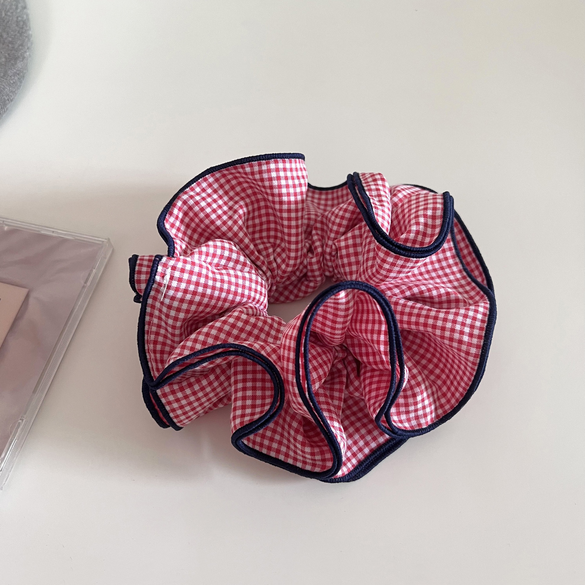 Women's Four-Layer Cloth Ball Hair Tie Hairband Color-Block Plaid