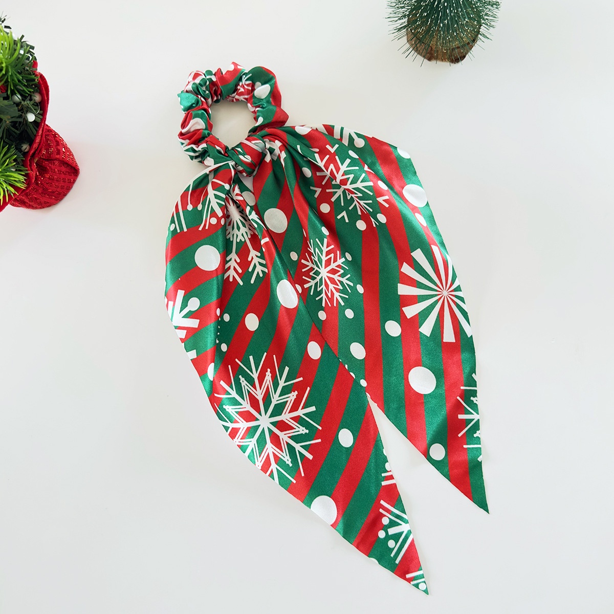 Women's Silk Scarf Bowknot Elastic Hair Tie Festive Christmas Style