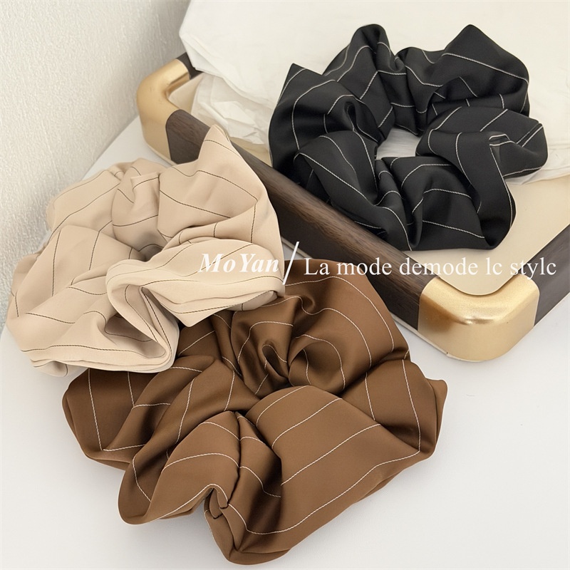 Women's Vintage Cloth Scrunchie Hair Tie Striped Apricot Coffee Black