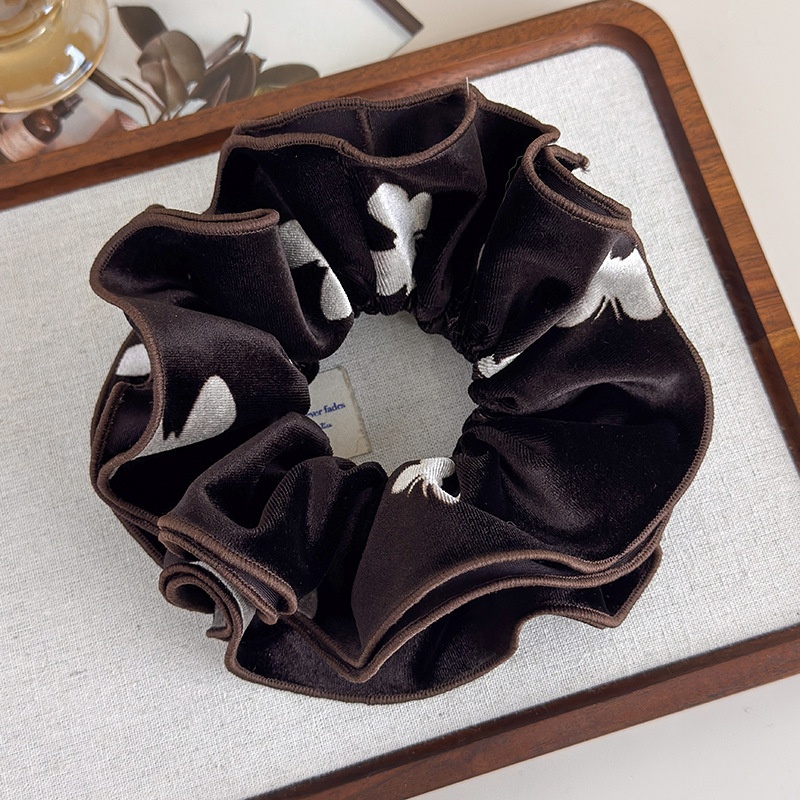 Women's Velvet Oversized Ponytail Scrunchie Floral Butterfly Print