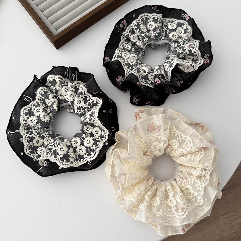 Women's Elegant Rose Lace Hair Tie with Delicate Ditsy Floral Design