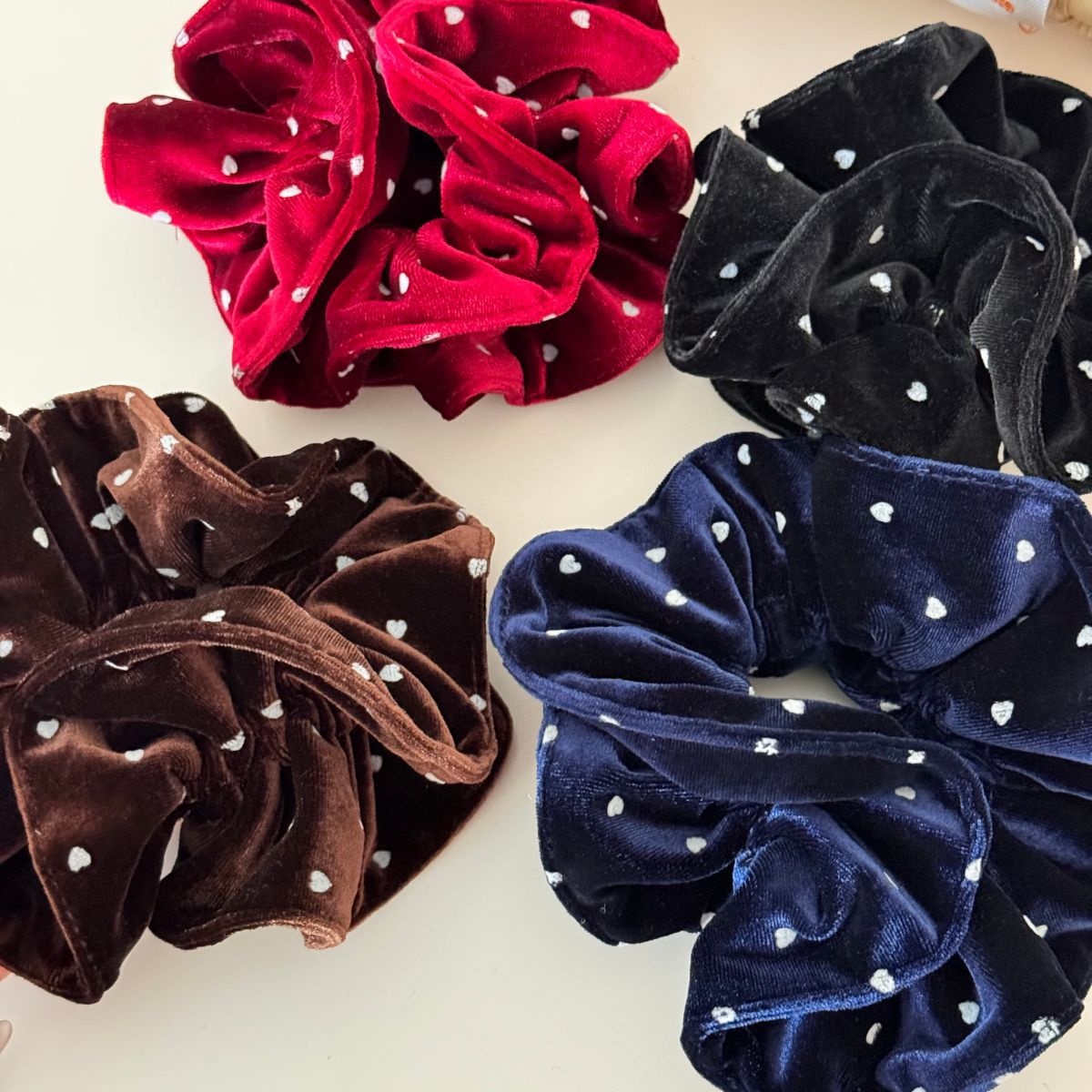 Women's Winter Large Velvet Elastic Hair Bands Polka Dot Heart Shaped