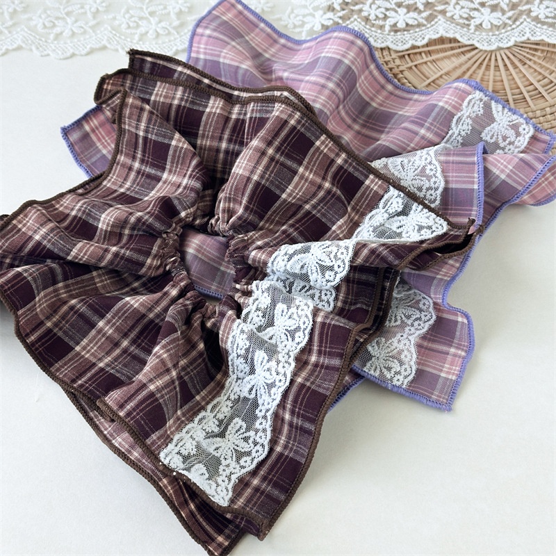 Women's Double Layer Polyester Low Ponytail Hair Tie Retro Fall Plaid