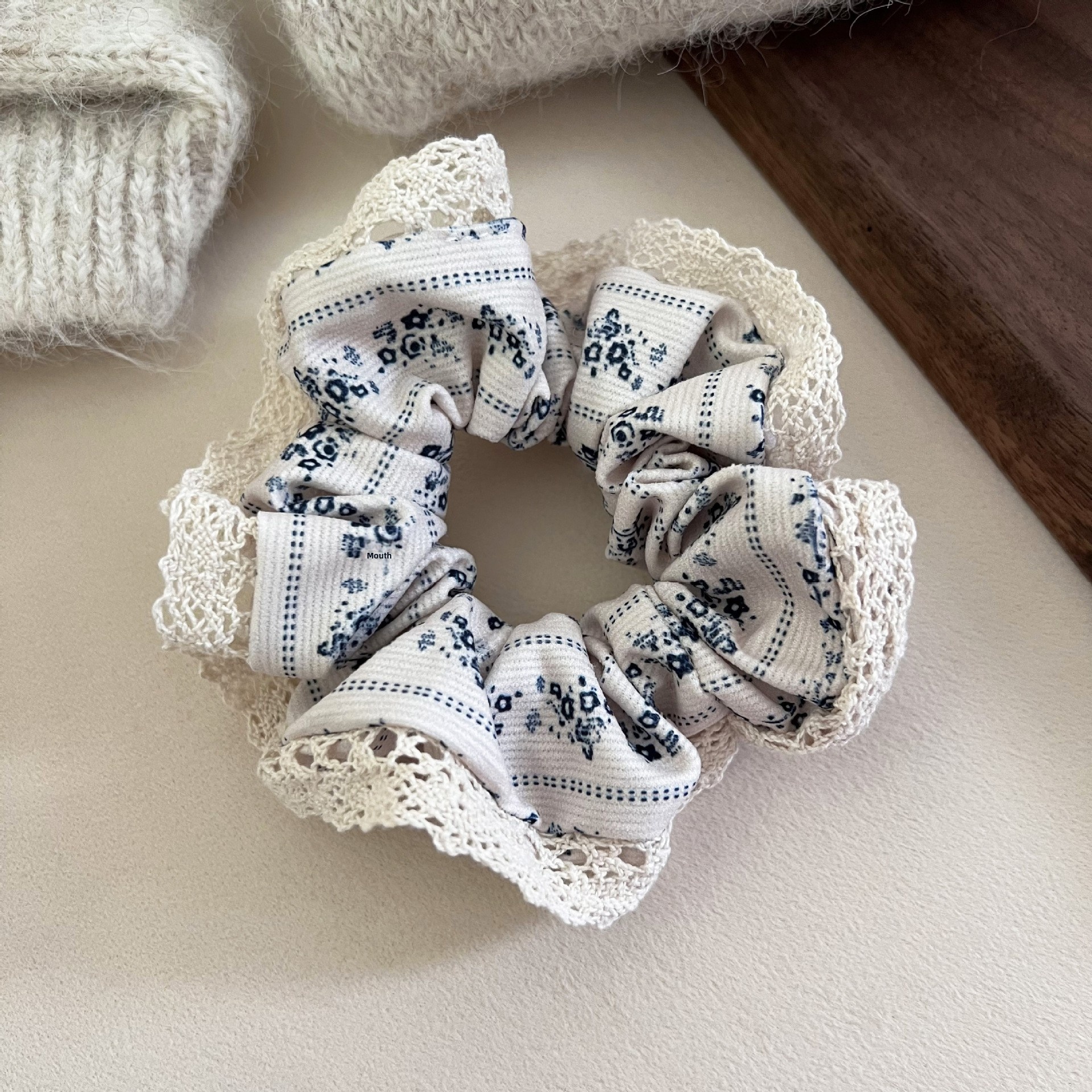 Women Sweet Soft Cloth Hair Tie Blue Ditsy Floral Print Spring