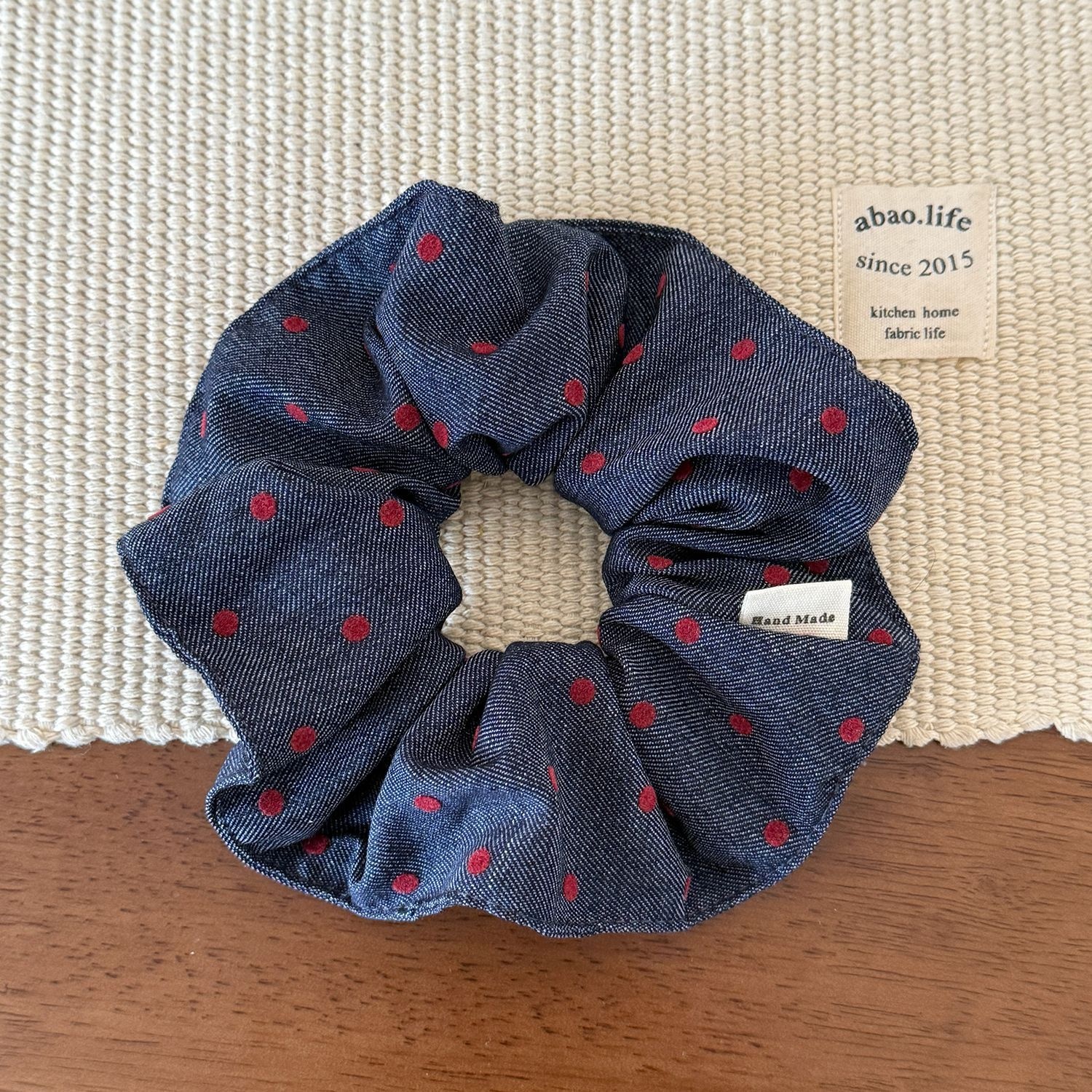Women Large Denim Fabric Flower Tail Bun Hair Tie Multicolor Spot