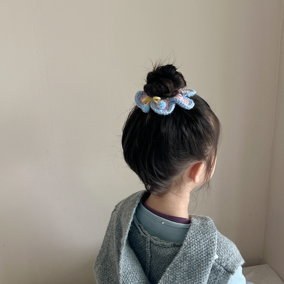 Women's Winter Furry Elastic Hair Tie Handmade Crochet Flower Bow