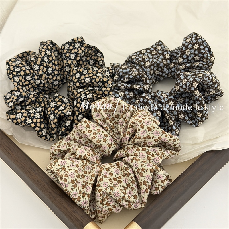 Women's All-Season Fabric Headband Retro Ditsy Floral Coffee Beige Black