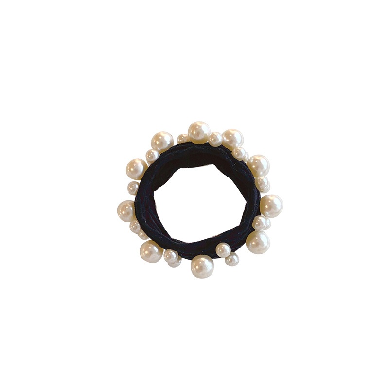 Women's Milk Tea Oval Pearl Hair Ties Seamless Elastic Handmade Towel Rings