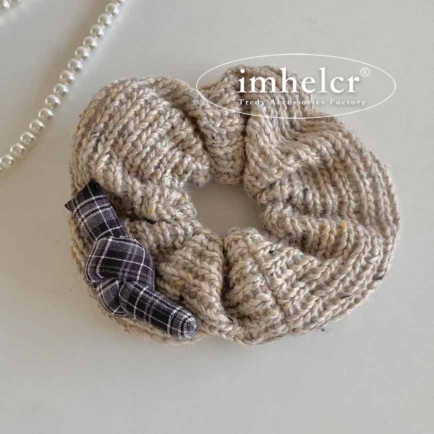 Girls Handmade Yarn Braided Hair Tie Autumn Winter Large Elastic Bow Hair Band