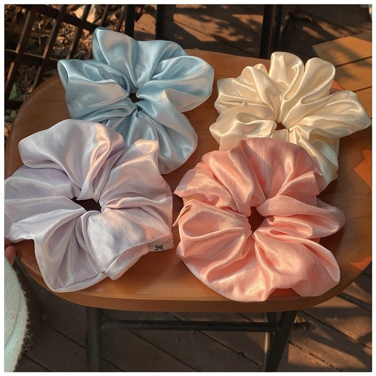 Women's Elegant Glossy Satin Hair Scrunchies Cream Solid Color