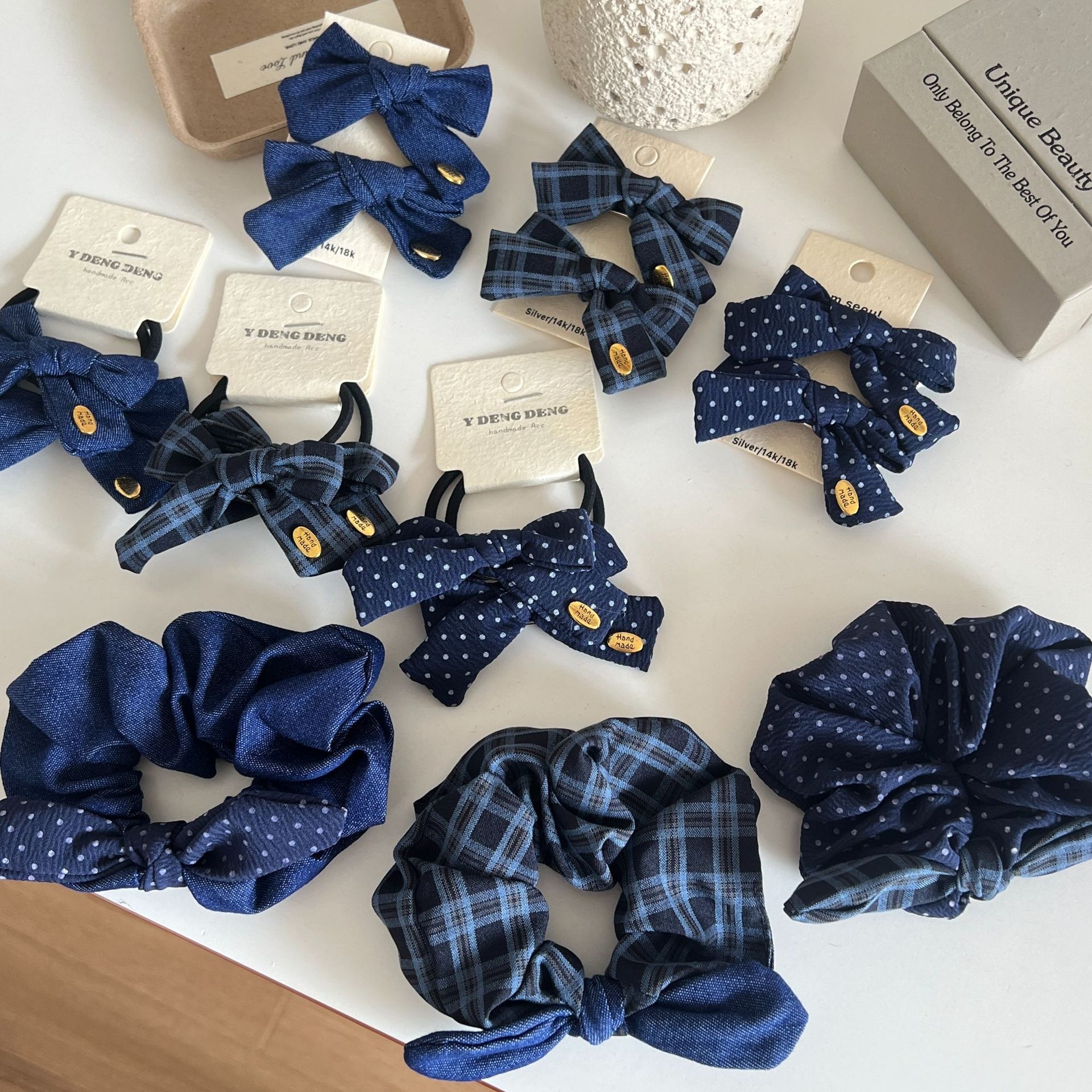 Women Elegant Polka Dot Bowknot Hair Ties Sweet Cloth Ponytail Bands