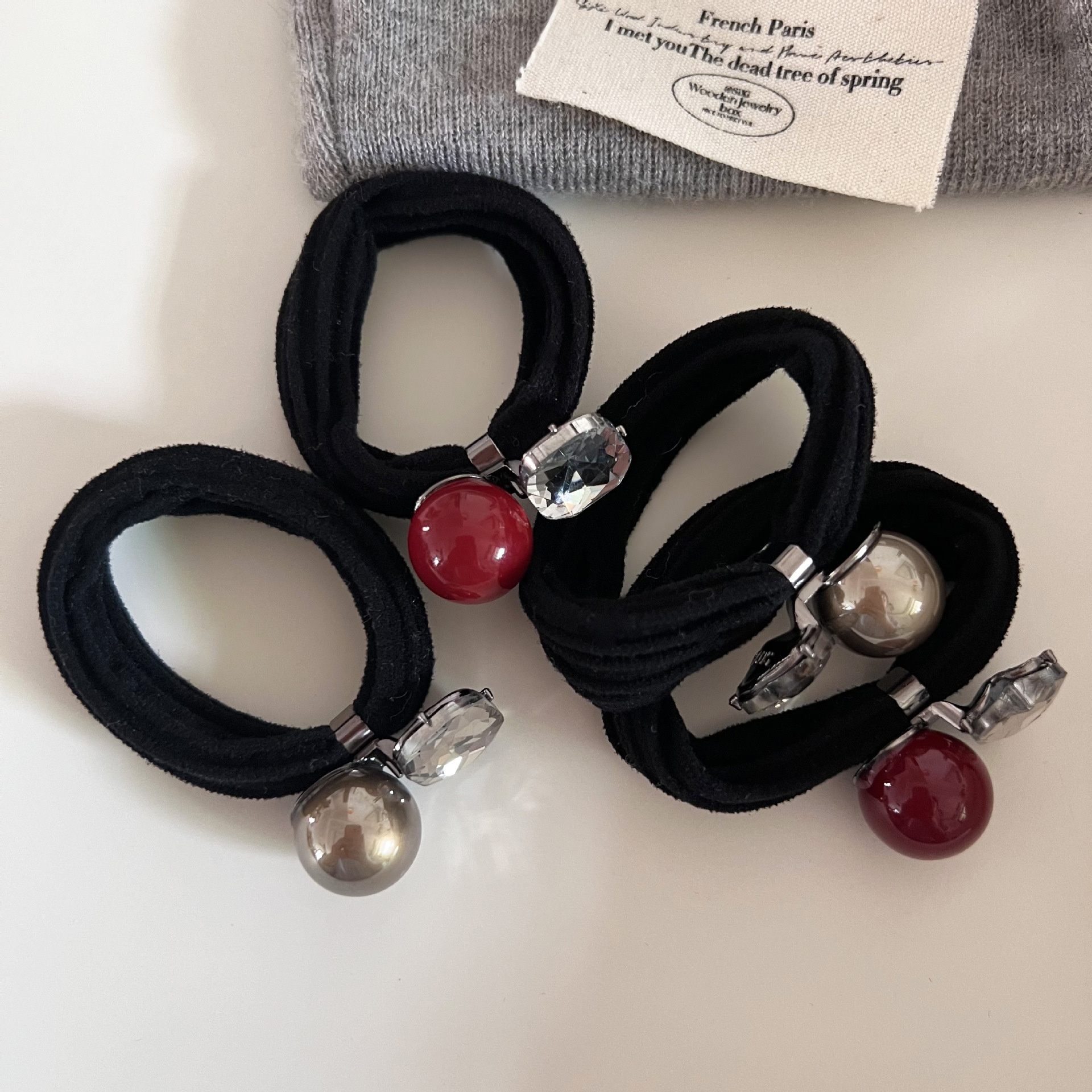 Women's Pearl Rhinestone Elastic Hair Band All-Season Red Champagne Black Heart