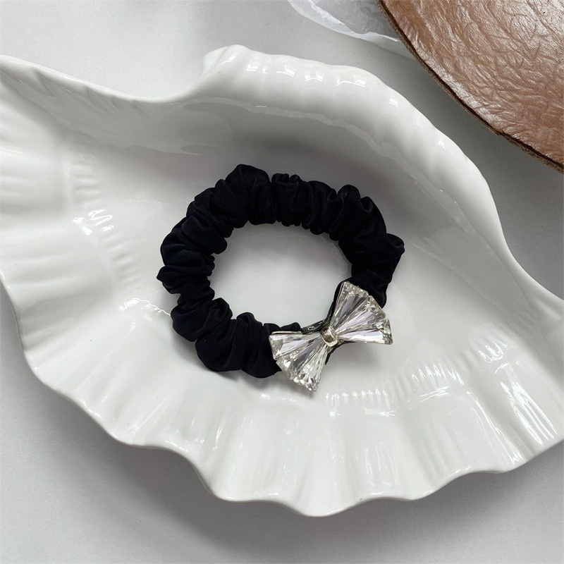 Women's Rhinestone Bowknot Fabric Scrunchie Hair Tie Black White Grey