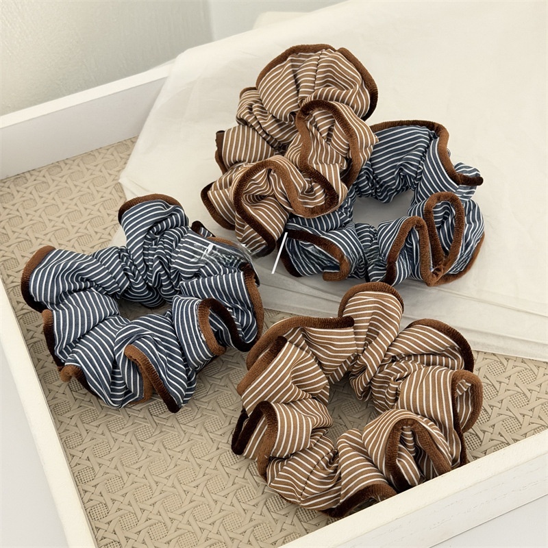 Women's All-Season Velvet Bubble Headband Navy Blue And Brown Striped