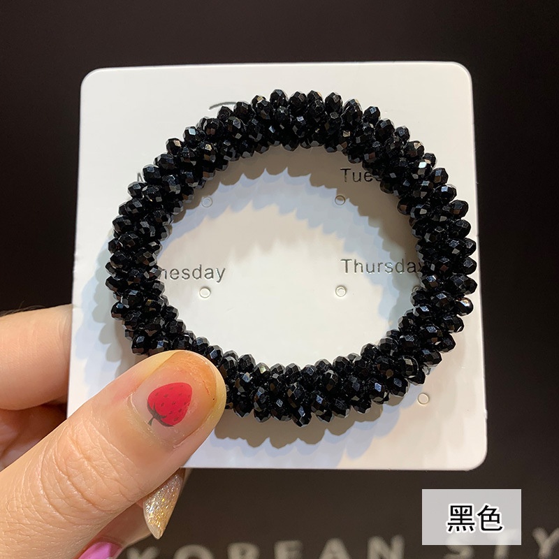 Women's Handmade Crystal Beaded Nylon Hair Ring Dual-Use Bracelet