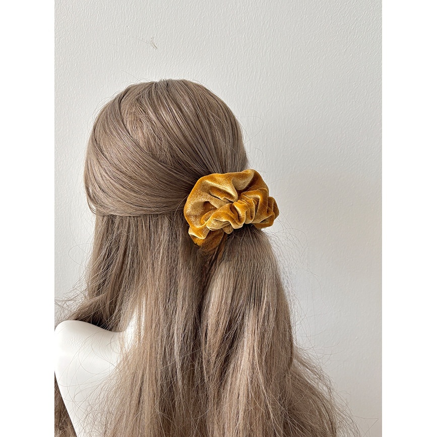Women's Vintage Velvet Ponytail Scrunchie Solid Red Blue Yellow