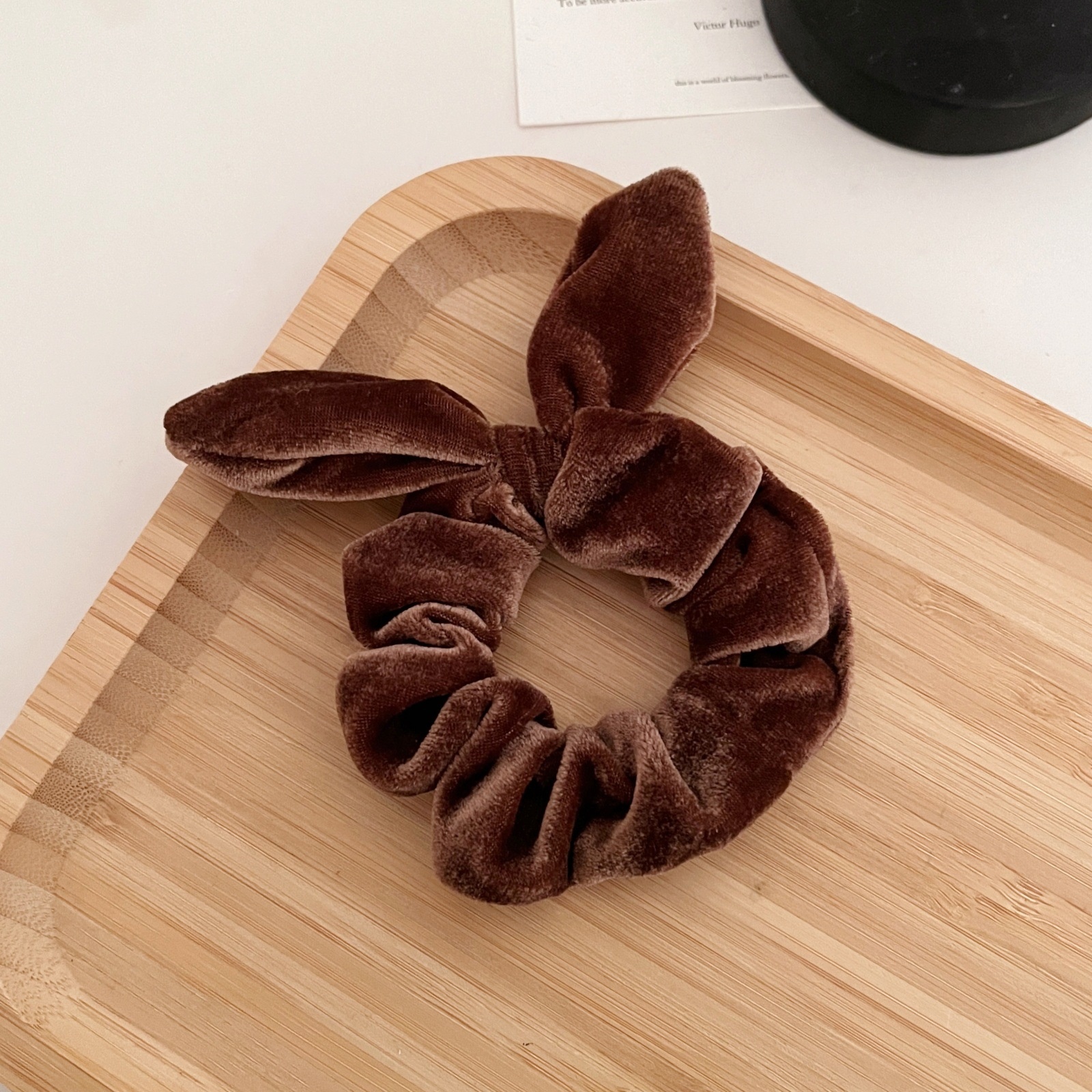 Women Velvet Bow Ponytail Hair Tie Solid Coffee Red Black Beige