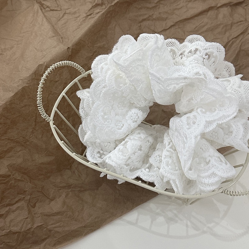 Women's Four Layer Lace Scrunchie Bun Hair Tie Vintage French Cloth