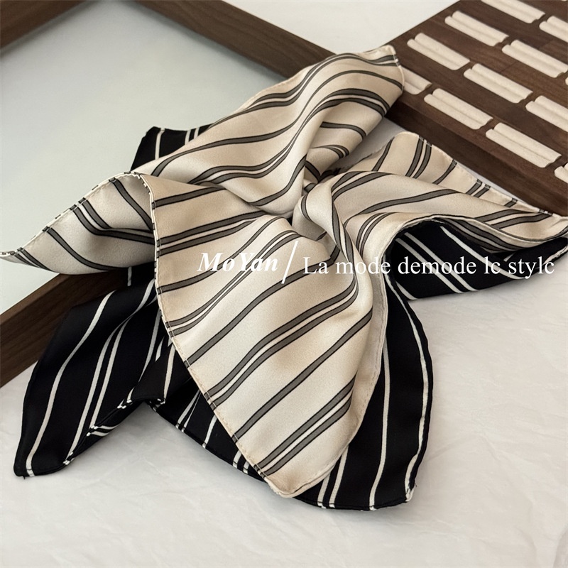 Women's Stylish Everyday Cloth Hair Tie, Beige and Black Striped
