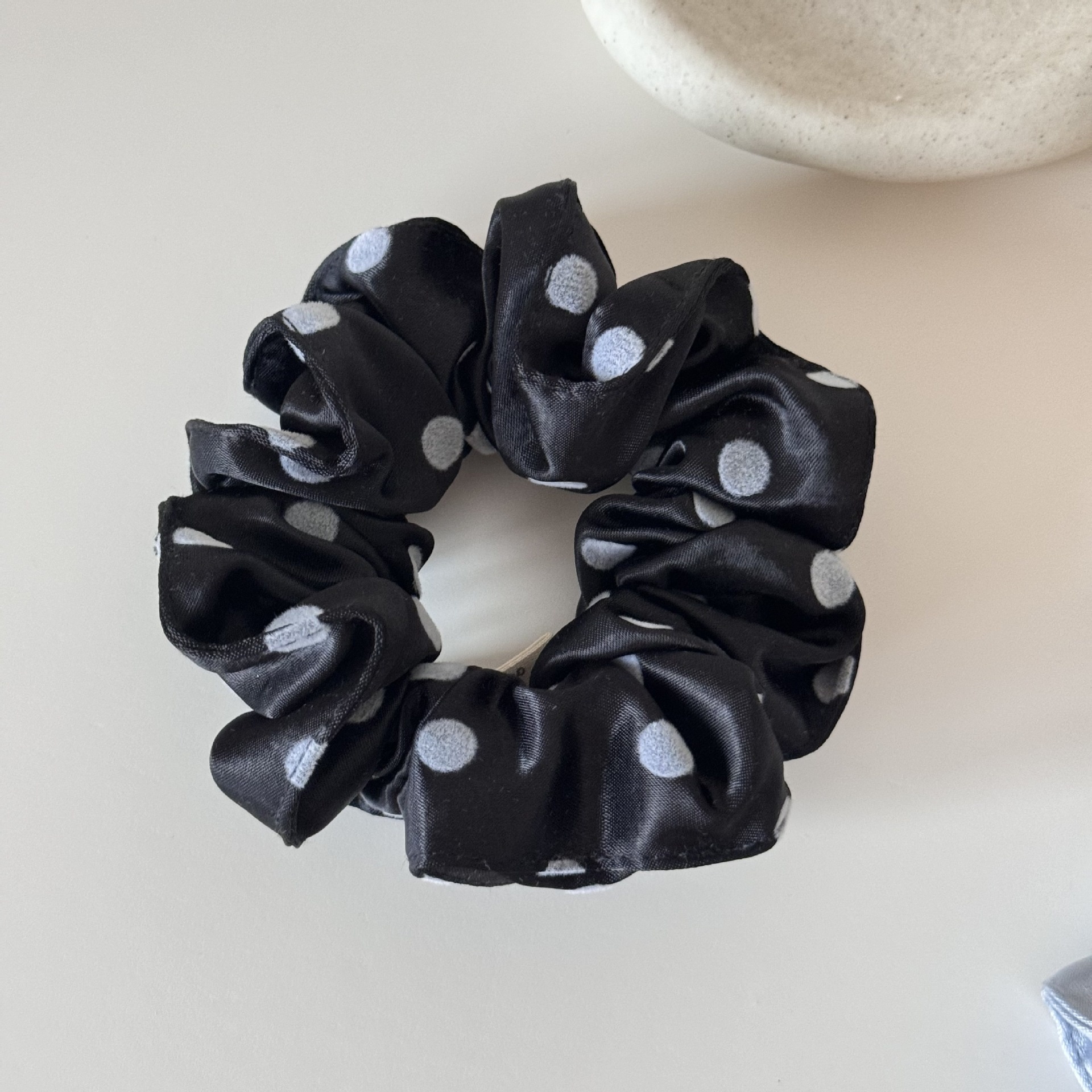 Women's Spring Satin Hair Tie Pink Polka Dots