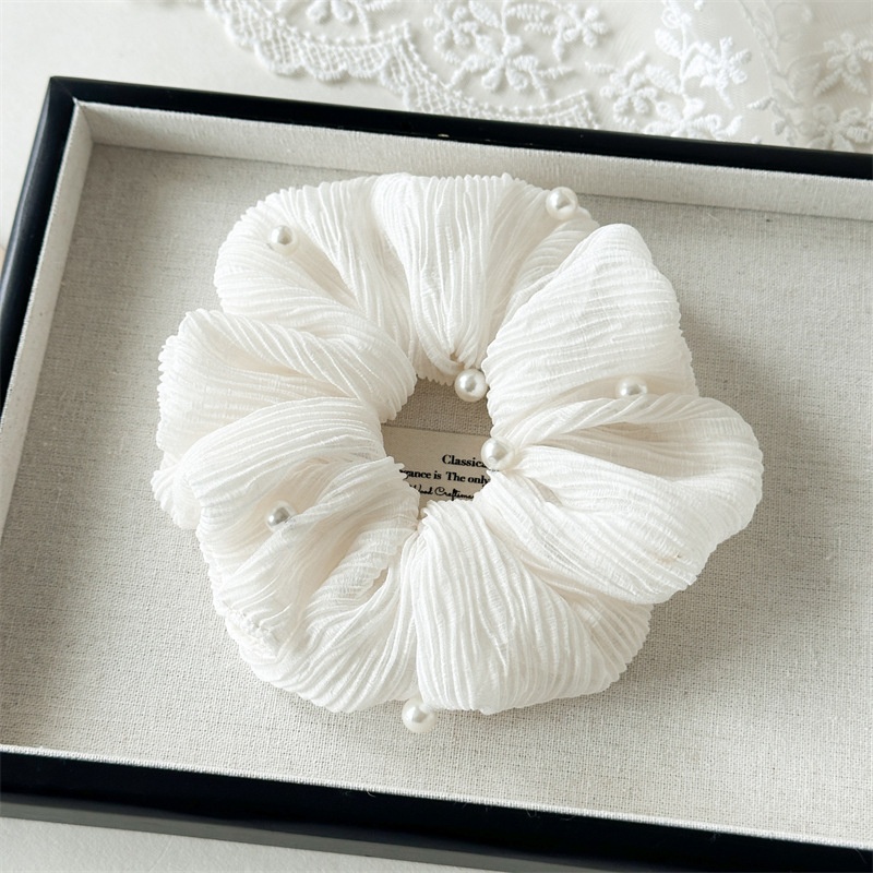 Women Retro Simple Stripe Hair Tie Polyester Spring Accessory Beige