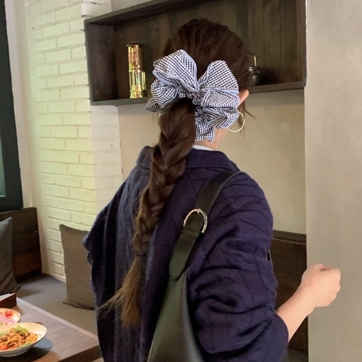 Women's Sweet Plaid Fabric Hair Ties French Style Low Ponytail Bands