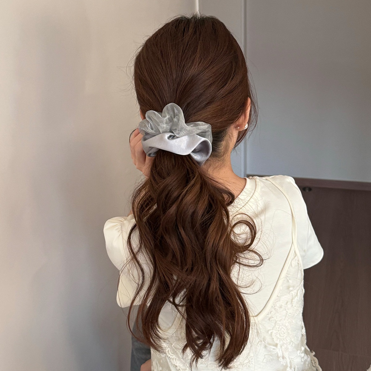 Women's Sweet Satin Rhinestone Spring Hair Tie Accessory Pink Splicing