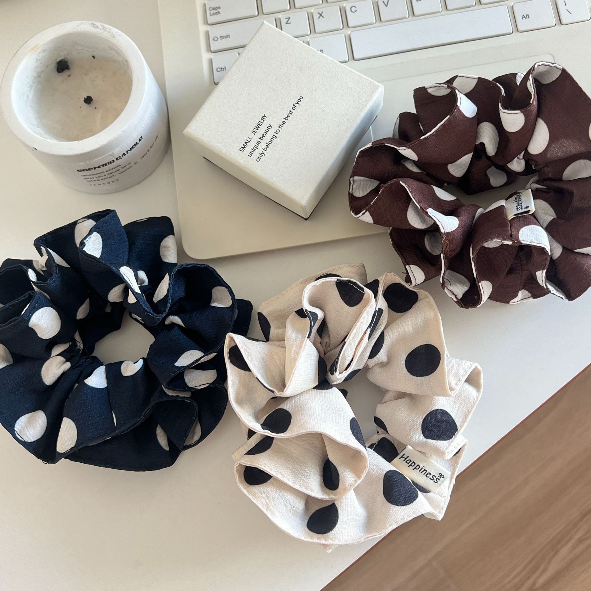 Women's Elegant Cloth Ruffle Hair Tie Scrunchies Sweet Polka Dots