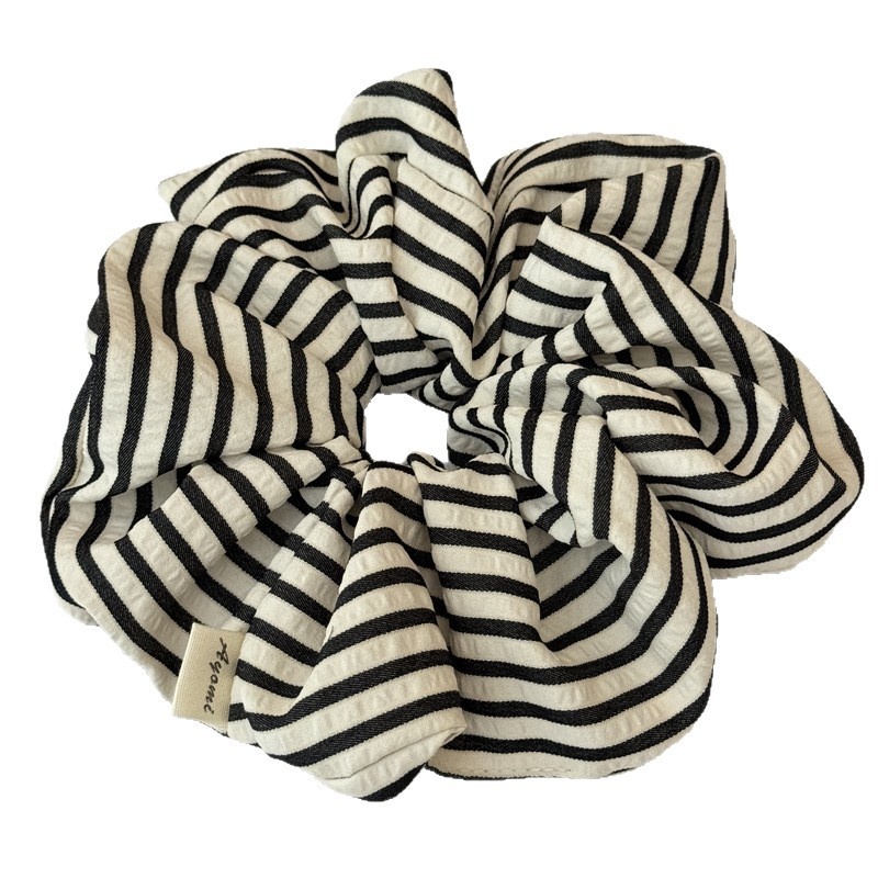 Women's All Season Cloth Scrunchie Hair Tie Black White Plaid Stripe