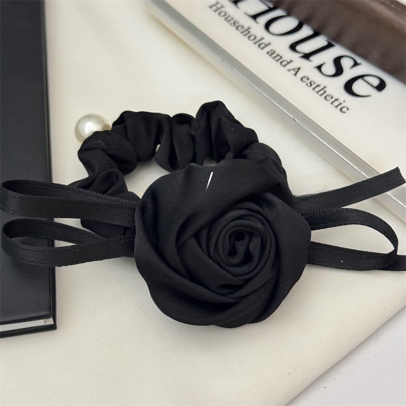 Women's Stylish Cloth Hair Tie For Daily Wear Beige Rose Bow Knot