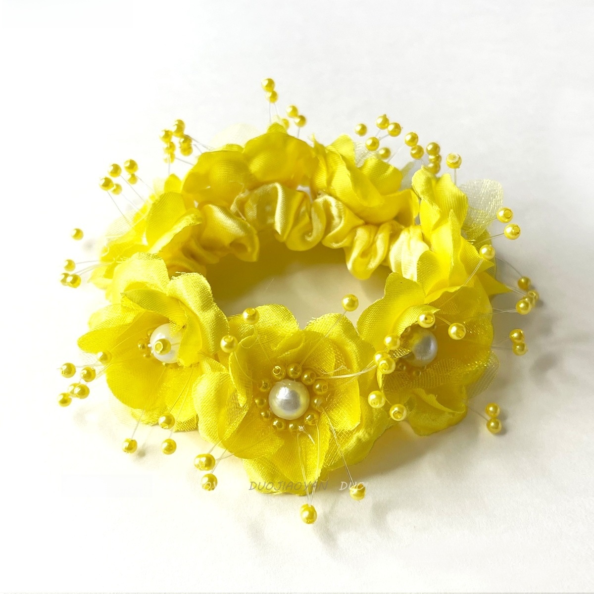 Women's Pearl Organza Vacation Bridal Hair Tie Colorful Floral