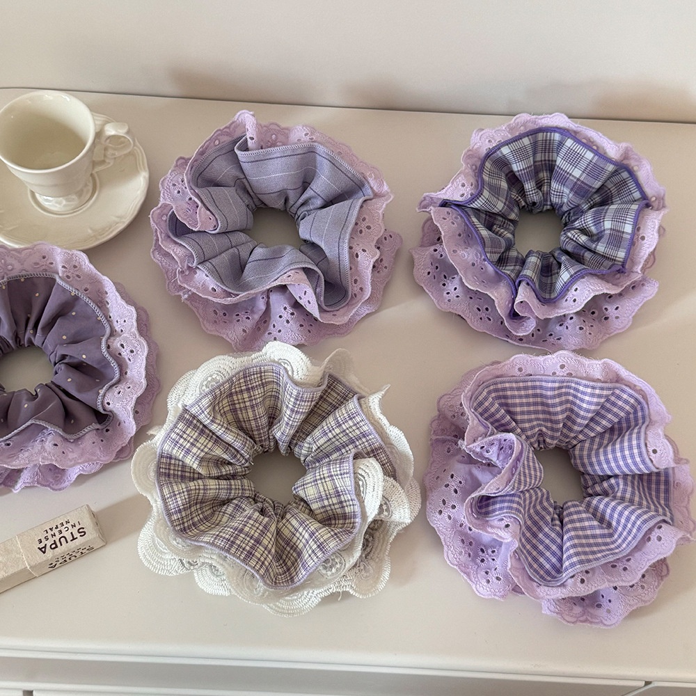 Women's Fall Winter Polyester Hairband Purple Plaid Polka Dot Stripe