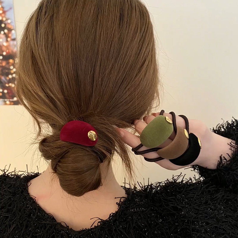 Women's Velvet Round Arc Bun Hair Tie Elastic Ponytail Holder Solid Color