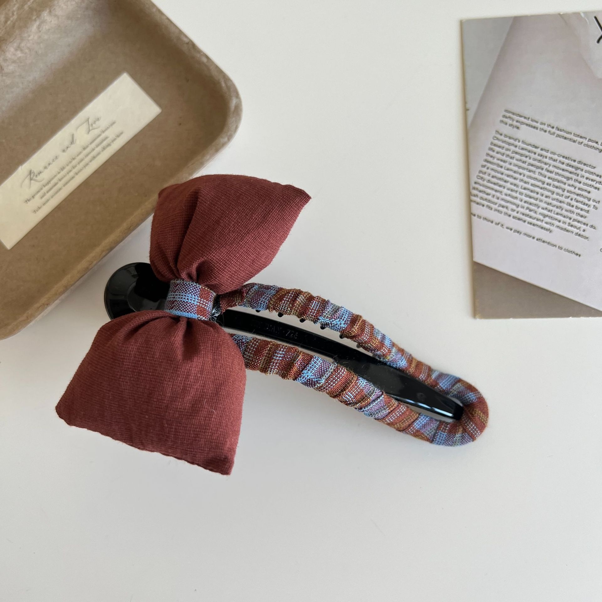 Women Girls Cloth Scarf Ponytail Hair Tie Blue Red Plaid Lattice