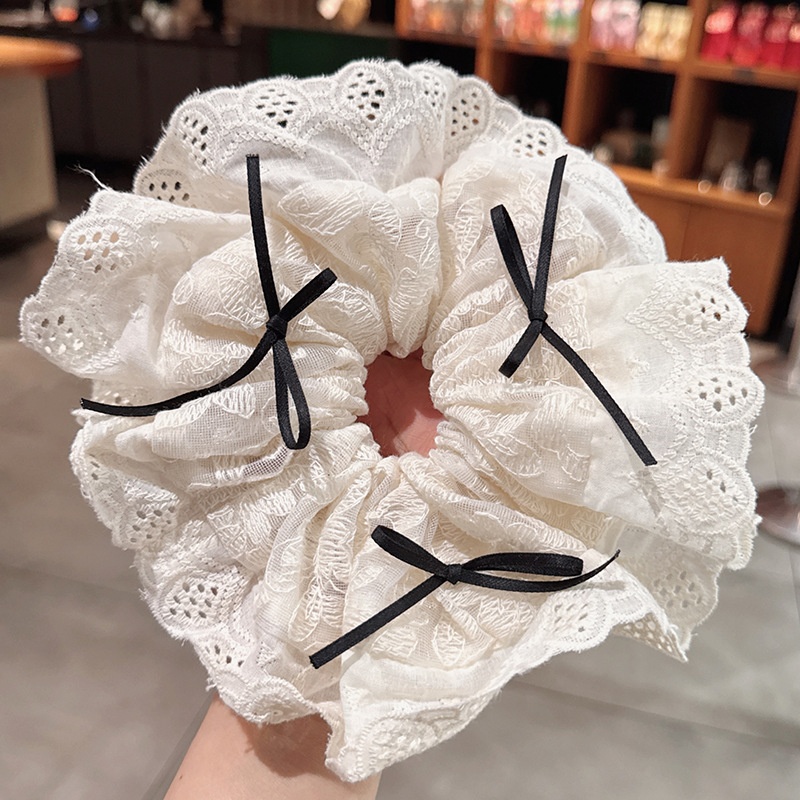 Women's Elegant Banquet Oversized Lace Elastic Hair Tie White Floral