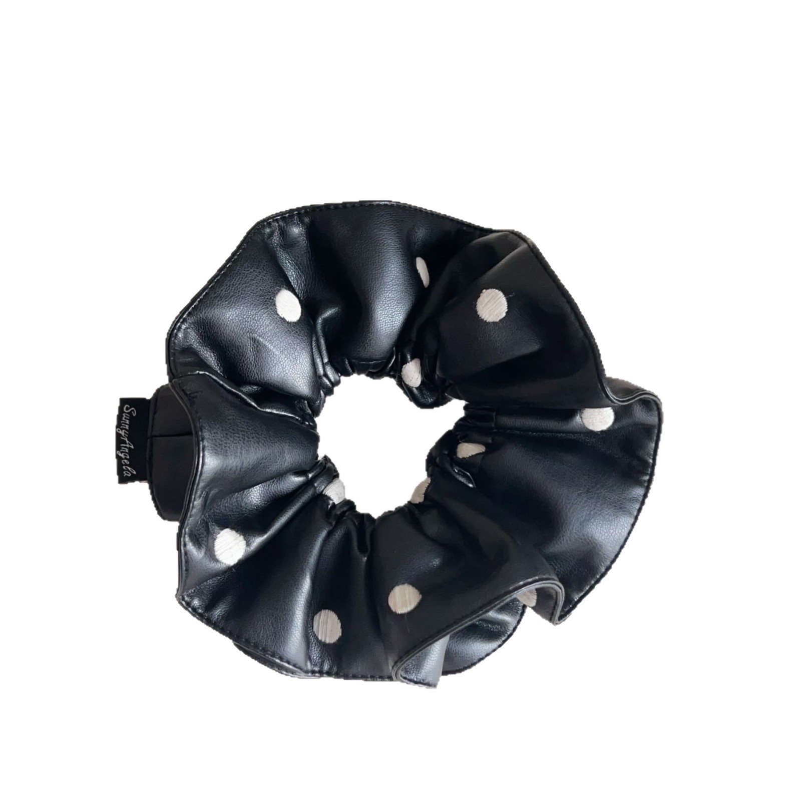 Women's Black PU Leather Polka Dot Hair Ties Sweet Cool Slim Waist Hair Bands