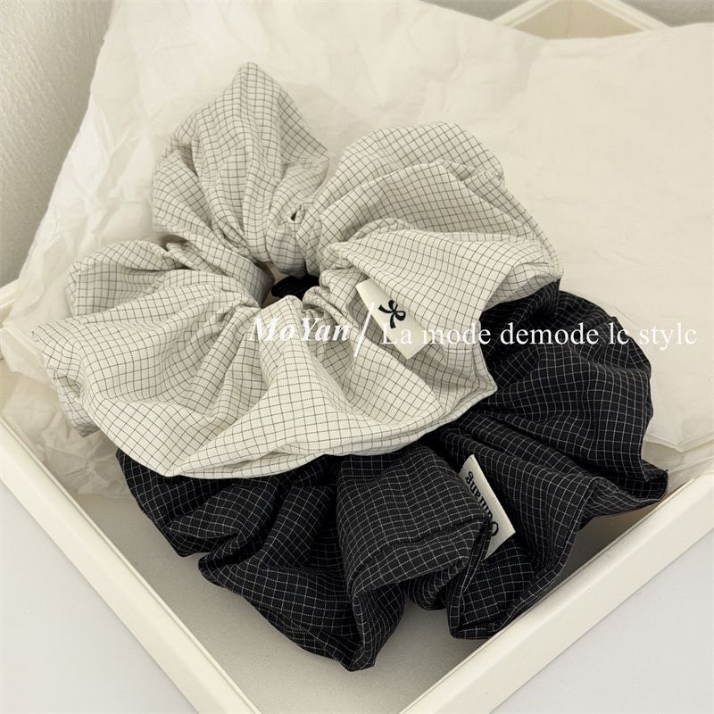 Women's Secure Cloth Hair Tie For Everyday Styling Black White Plaid