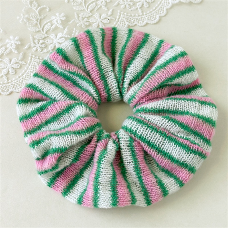 Women's Autumn Winter Knitted Hair Scrunchies Color Block Striped