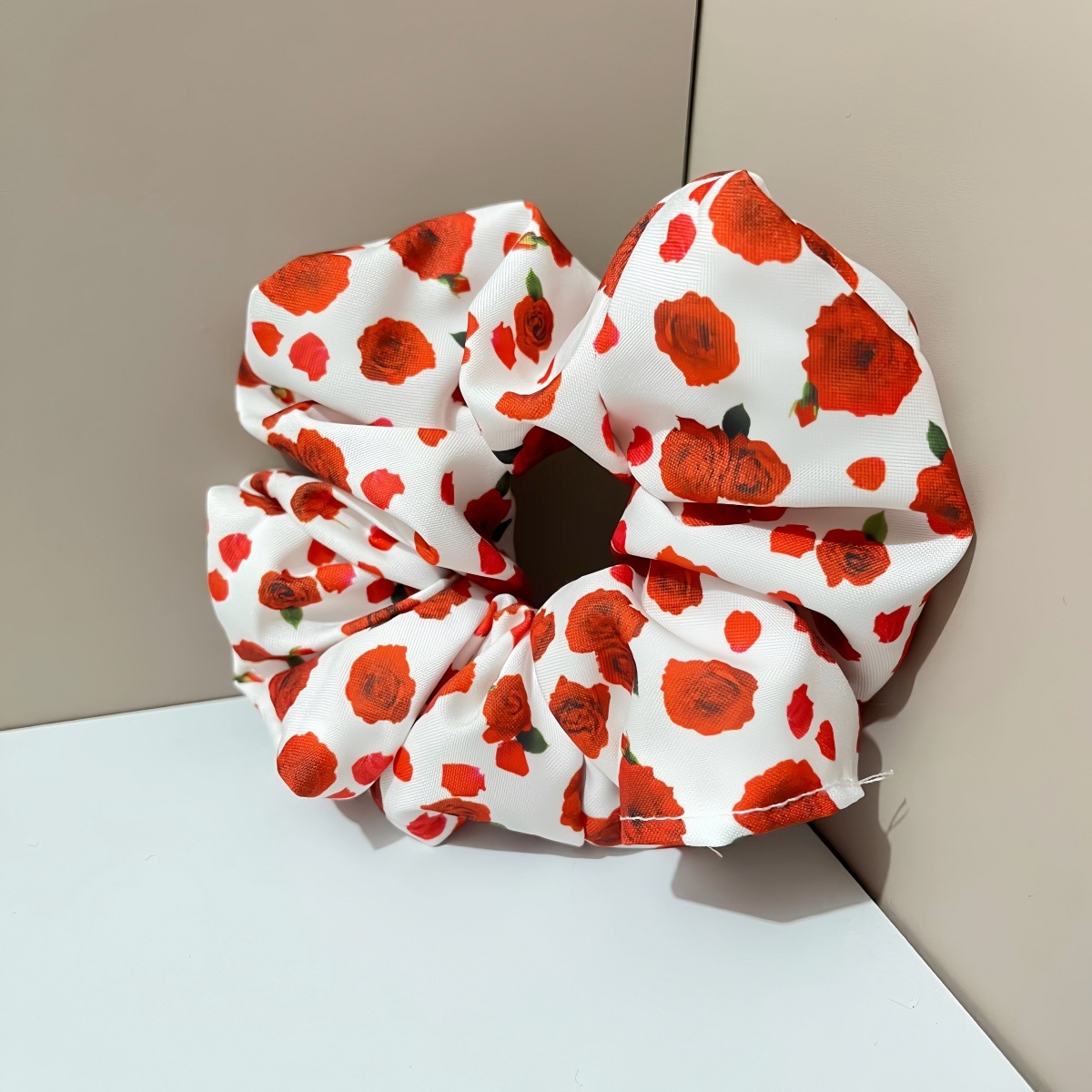 Ladies Fabric Big Bowknot Hair Tie Valentine Rose Heart Floral Print