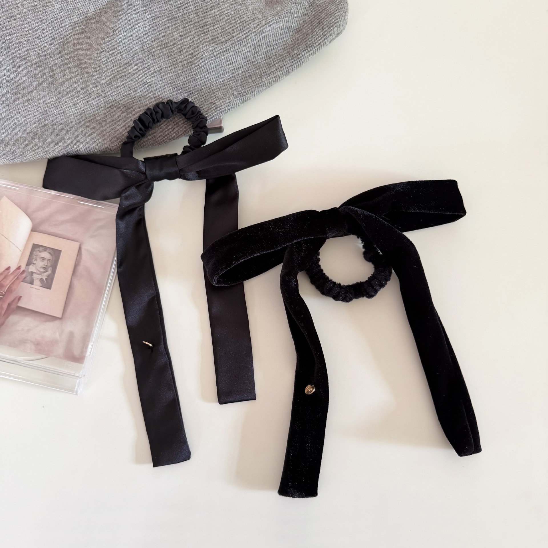 Women Fashionable Velvet Low Ponytail Holder Hair Tie Bow Knot