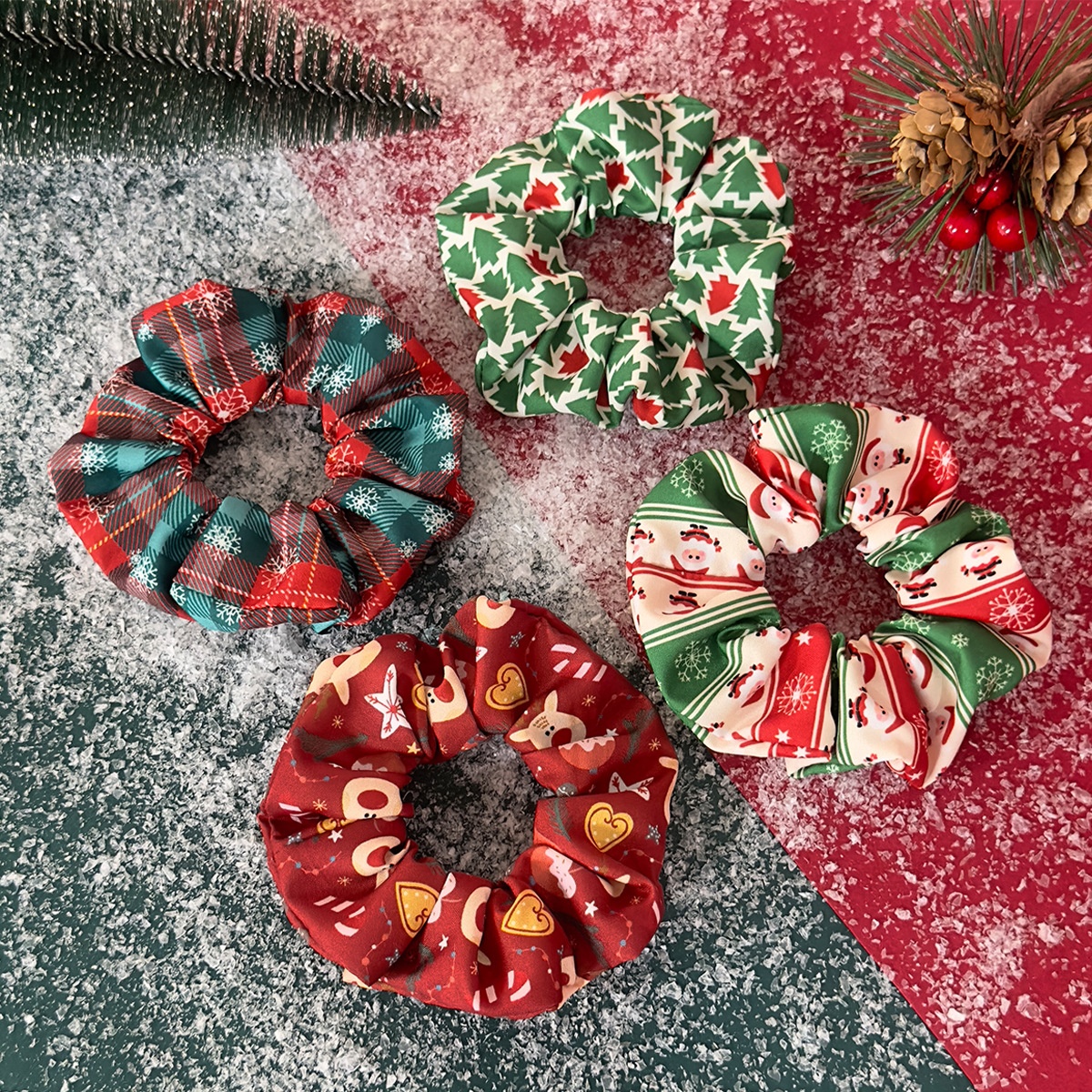 Women's Elastic Cloth Holiday Hair Tie Christmas Tree Snowman Candy Design