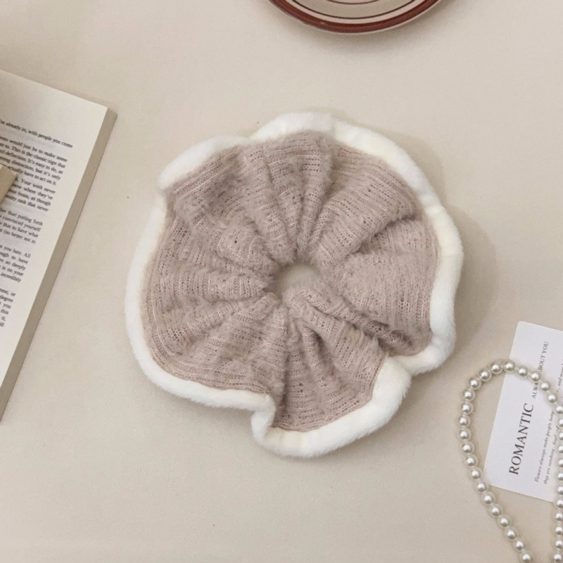 Women's Cozy Irregular Wool Yarn Hair Tie, Soft Autumn Winter Splicing Accessory