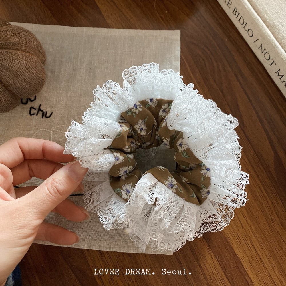 Women's Sweet Lace Hair Rubber Band For Spring Summer Blue Floral