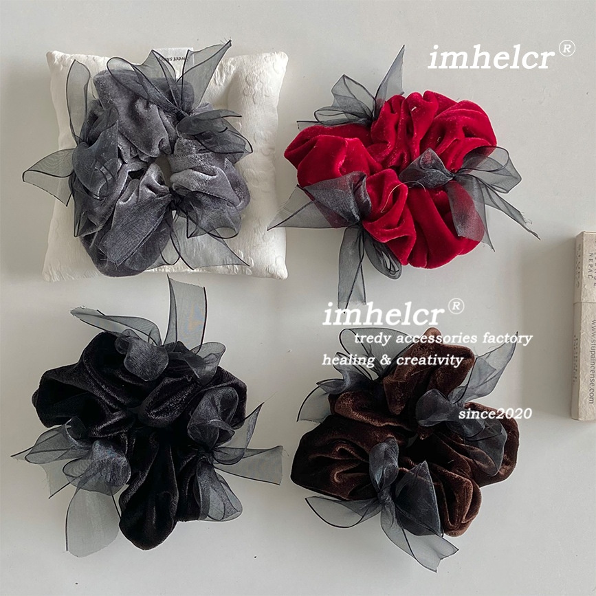 Women's Multifunctional Autumn Winter Velvet Hair Tie Black Lace Bowknot