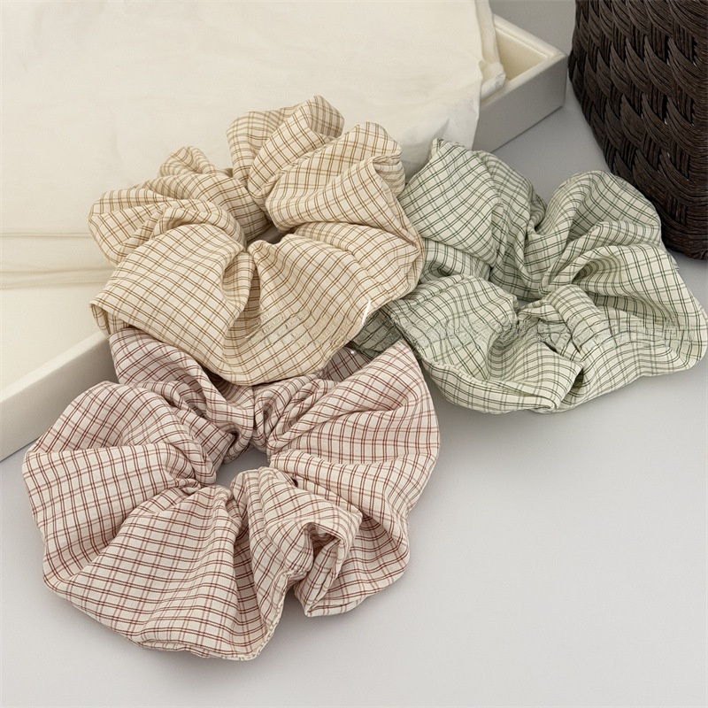 Women's Spring Summer Cloth Hair Tie Accessories Red Green Khaki Plaid