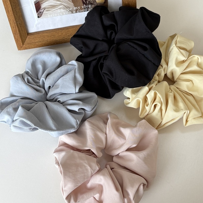 Women Creamy Glossy Cloth Scrunchies Low Ponytail Hair Ties Solid Color