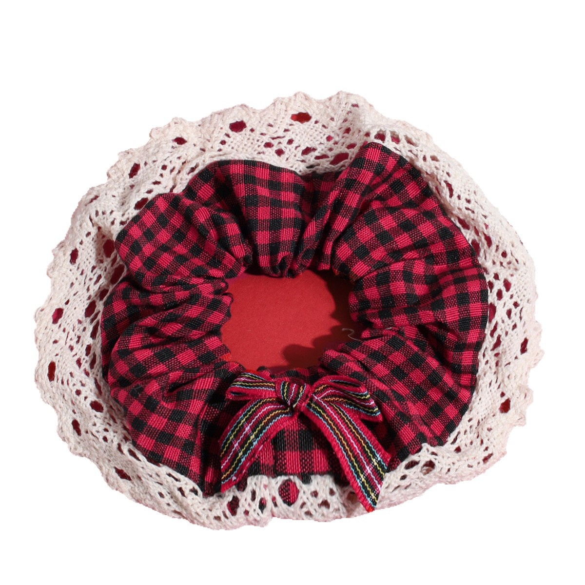 Women's Autumn Winter Fluffy Knit Hair Scrunchie Classic Red Plaid