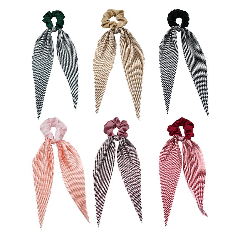 Women's French Style Satin Bowknot Hair Tie For Spring Striped Black